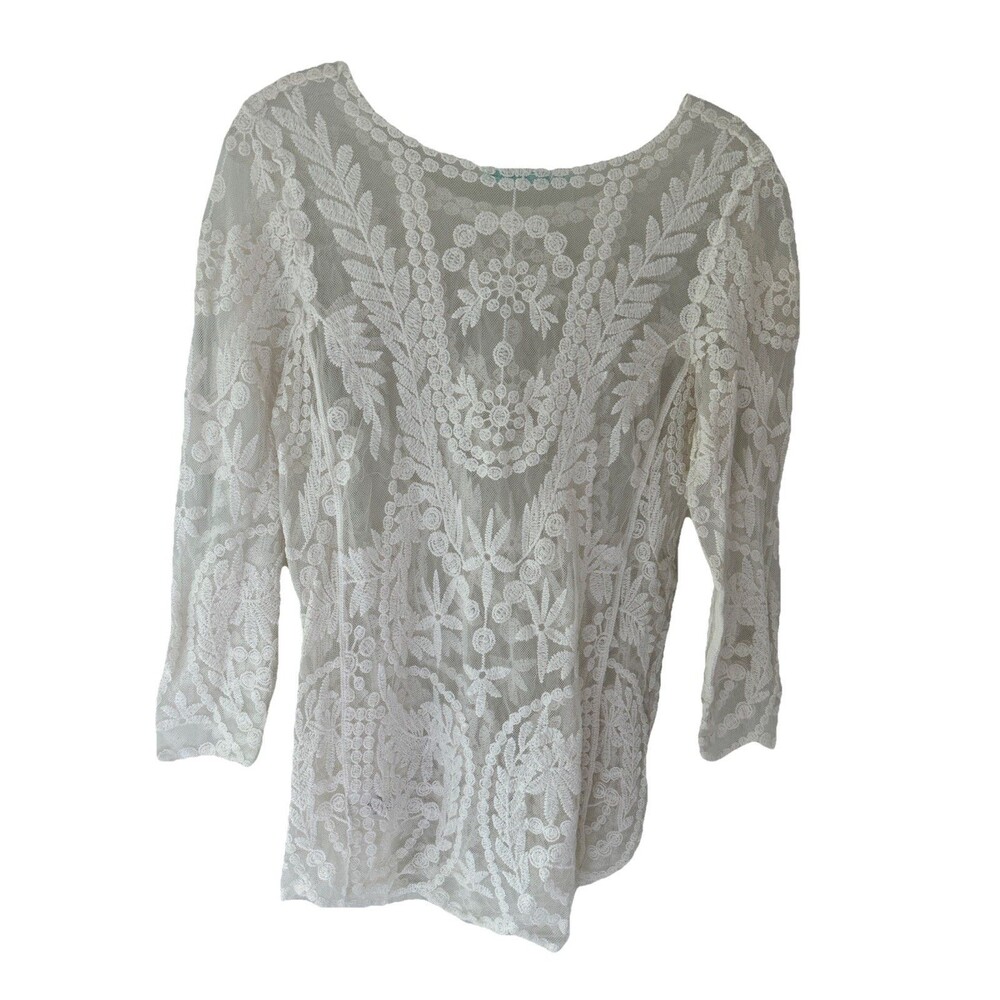 Maurices Womens S Beige Sheer Open Lace Crochet Top Cover Up Whimsycore Boho - Picture 3 of 11